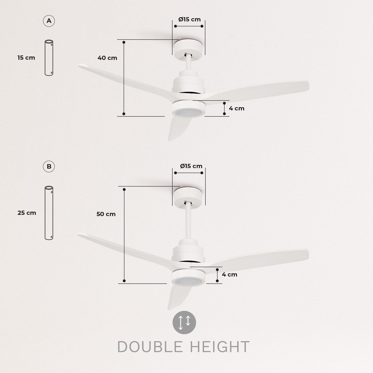 WINDLIGHT WHITE - Ventilador de Techo 40W DC Reverse con Luz , medidas foto vertical