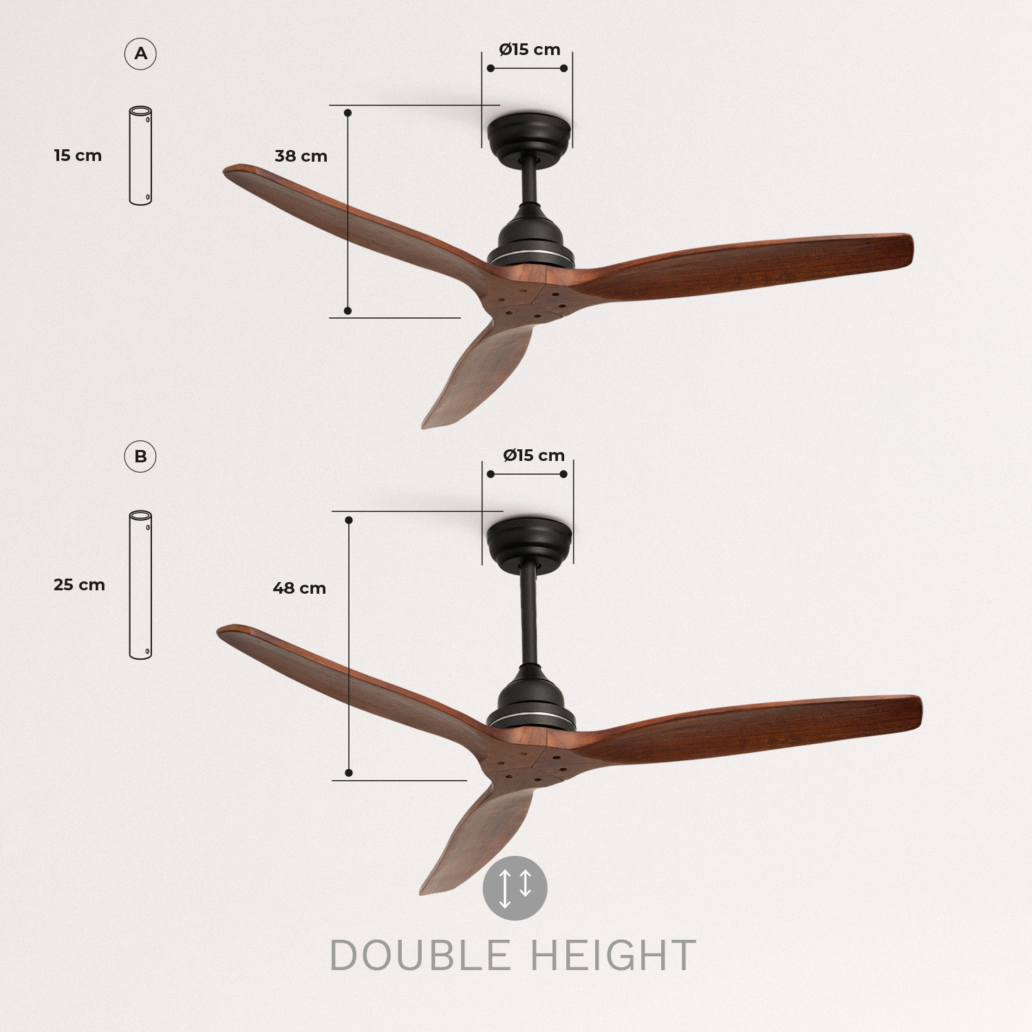 WINDWOOD - Ventilador de Techo 75W Silencioso Ø132 cm, medidas foto vertical