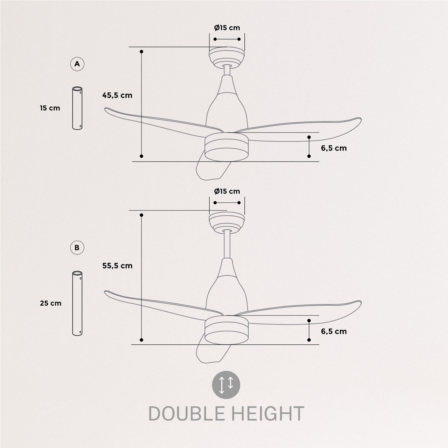 WINDLIGHT HELIX DC - Ventilador de Techo 40W Silencioso Ø112 cm, medidas foto vertical