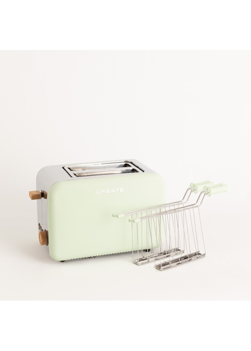 PACK TOAST RETRO Pequeña Tostadora para rebanadas anchas + 2 PINZAS DE REJILLA para sándwiches