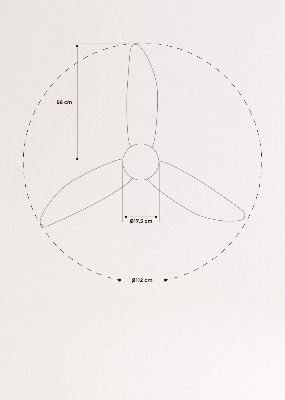 WIND HELIX - Ventilador de techo 40W silencioso Ø112 cm, medidas foto vertical