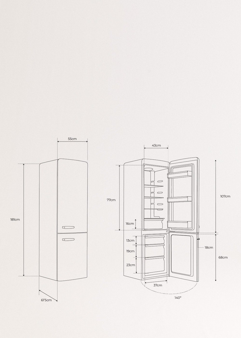 FRIDGE STYLANCE 244L - Frigorífico Combi de estilo Retro - Create