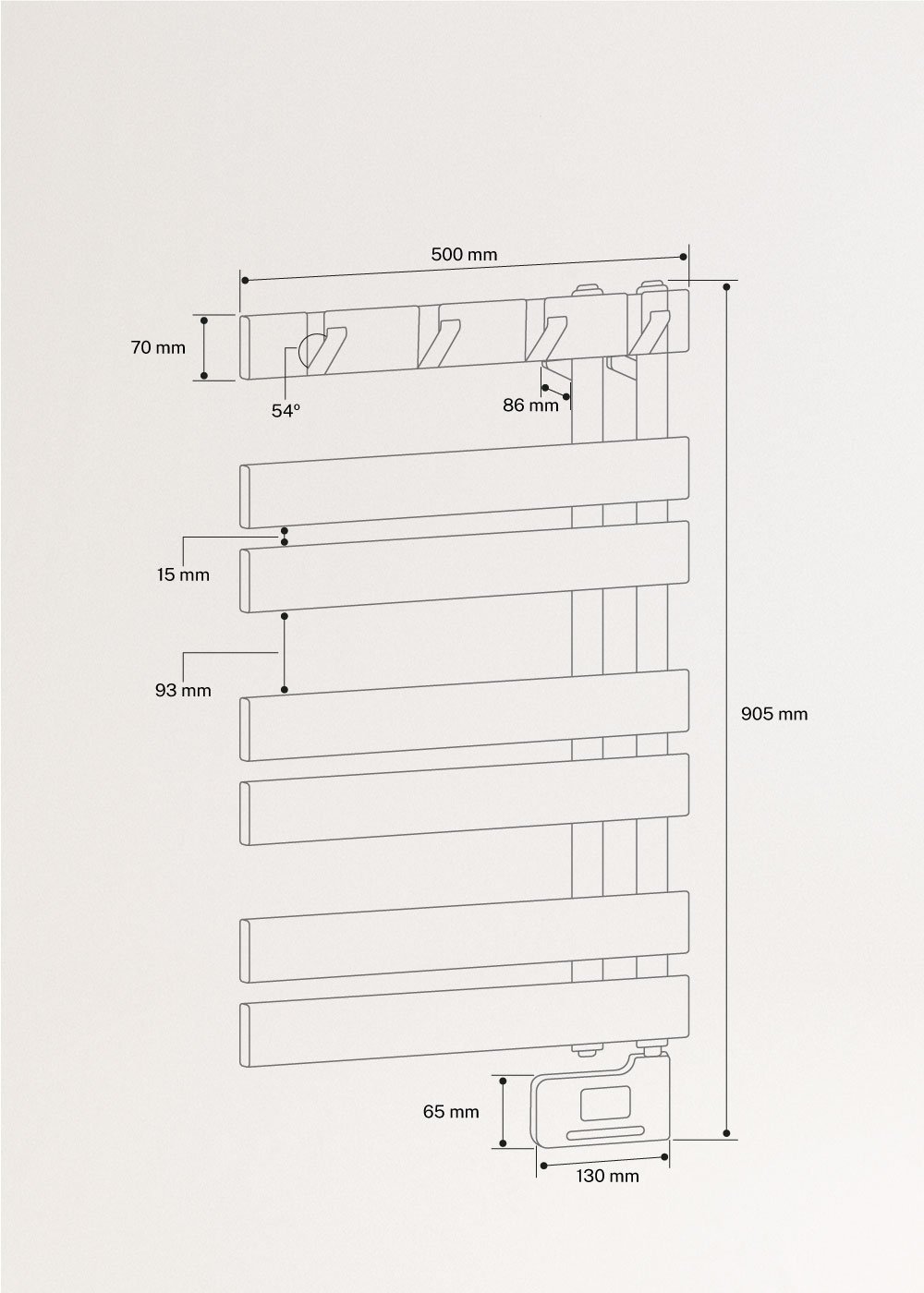 WARM TOWEL MODERN - Toallero de aceite eléctrico 400W , medidas foto vertical