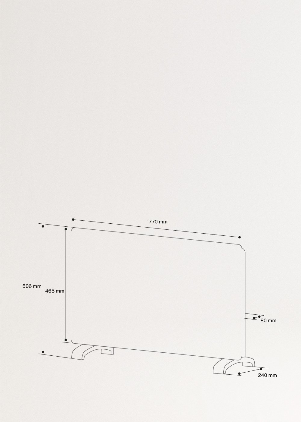WARM CRYSTAL 2000W - Convector eléctrico de cristal con WiFi, medidas foto vertical