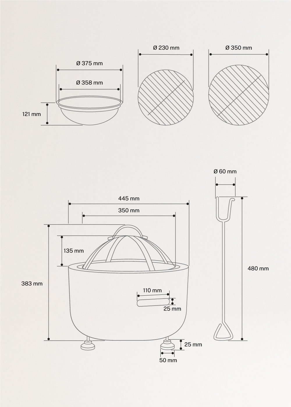 FIRE BOWL GRILL - Brasero exterior con grill, medidas foto vertical
