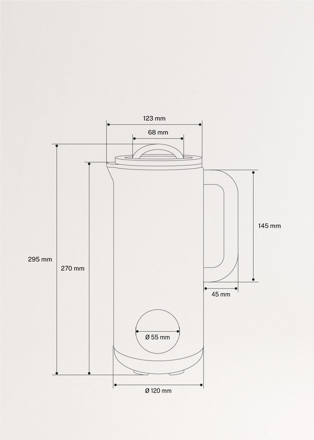 VEGAN MILK MAKER STUDIO - Máquina multifunción de 850ml para leches vegetales, medidas foto vertical