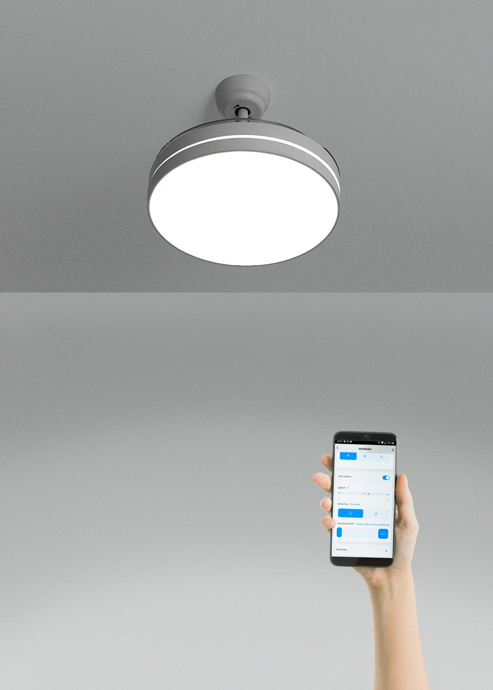 WIND CLEAR - Silent Ceiling Fan with Retractable Blades & LED Light