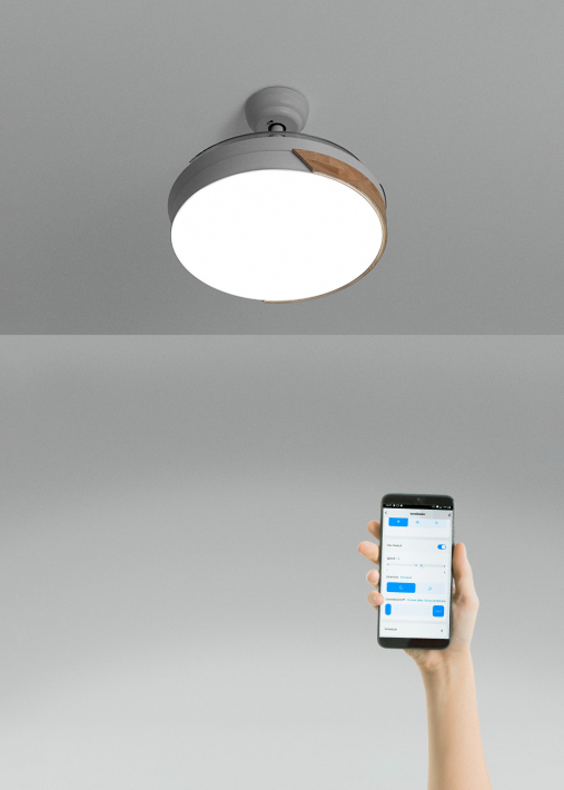 WIND CLEAR - Ventilador de techo 40W silencioso Ø108cm aspas retráctiles con luz LED de 36W