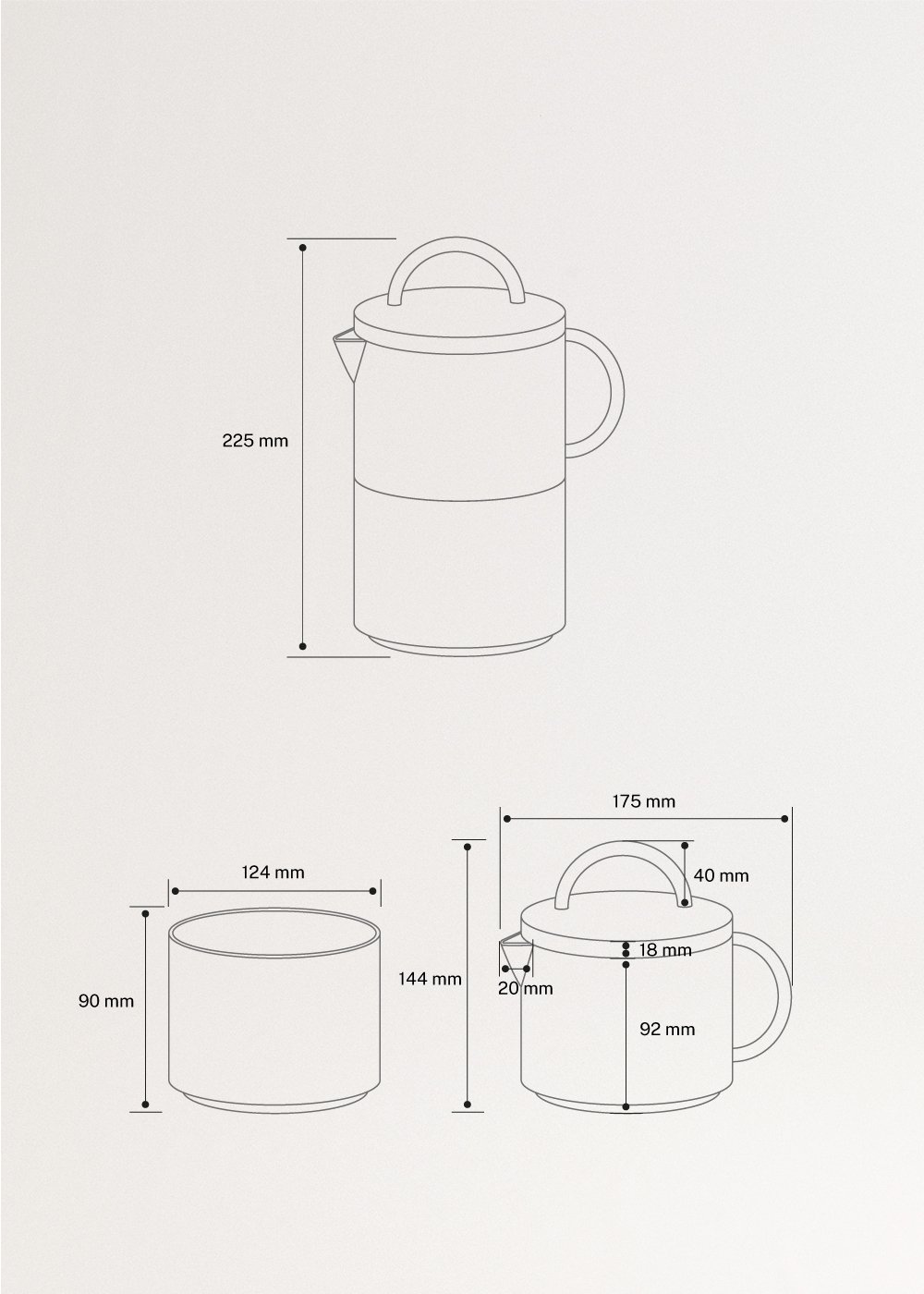 COBALTO COLLECTION - Juego de té de cerámica, medidas foto vertical