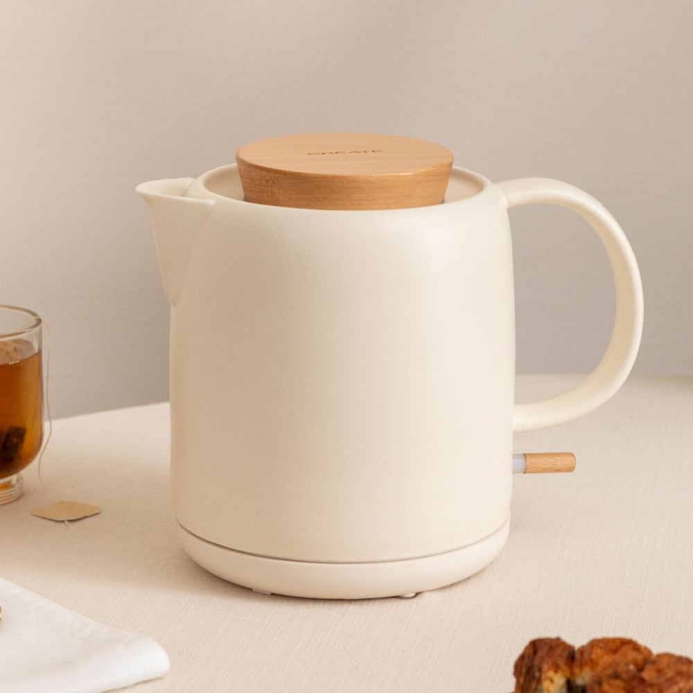 KETTLE CERAMIC - Hervidor De Agua Eléctrico De Cerámica 1 L Blanco Roto