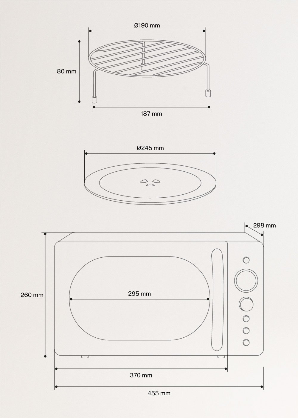 MICROWAVE RETRO - Microondas 20L grill digital 900W, medidas foto vertical