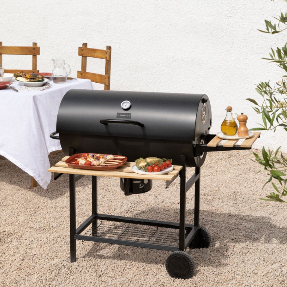 BBQ SMOKEY - Barbacoa Ahumadora De Carbón Con Ruedas Negro