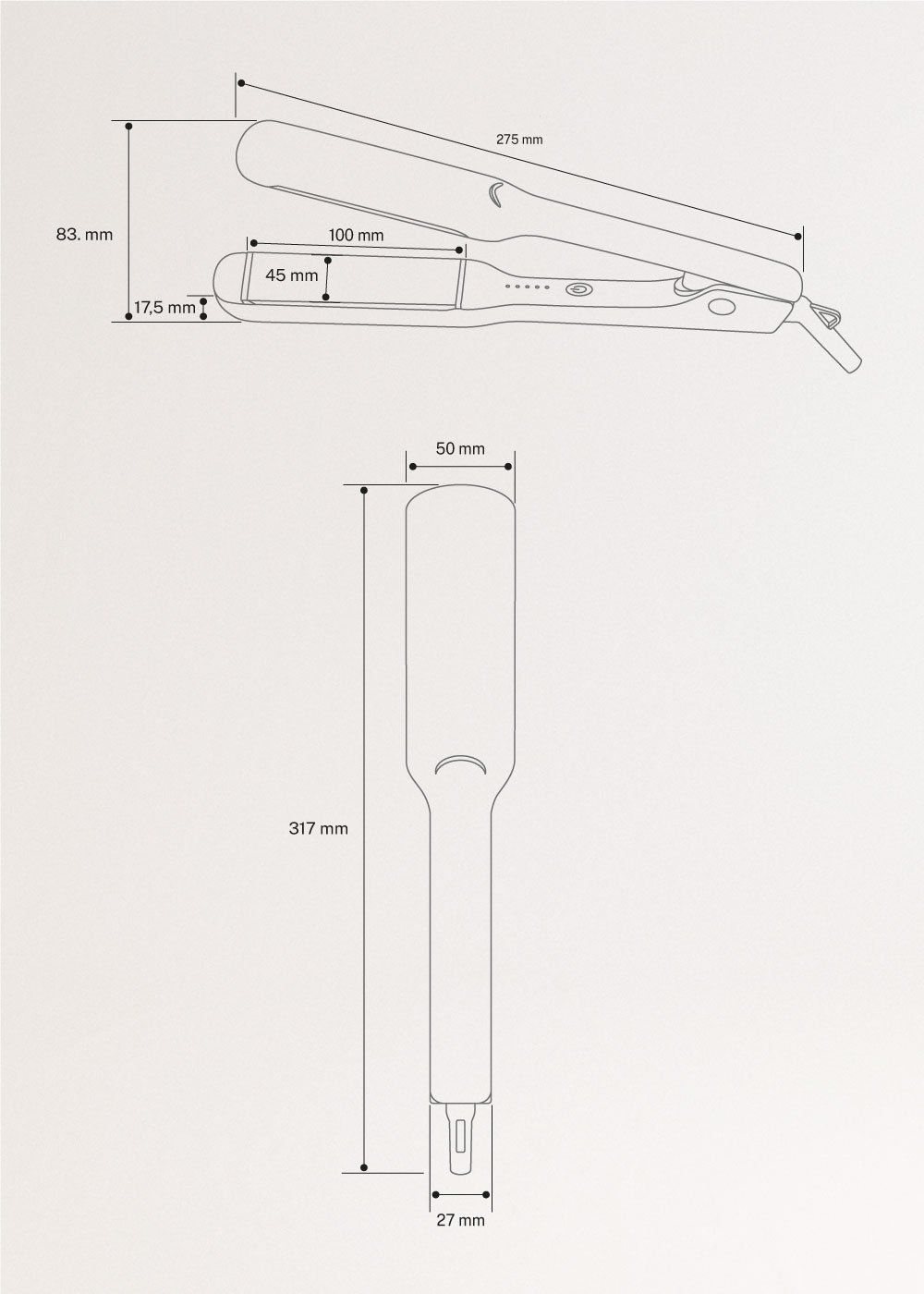 CERAMIC STYLER MAX - Plancha de pelo con revestimiento cerámico, medidas foto vertical