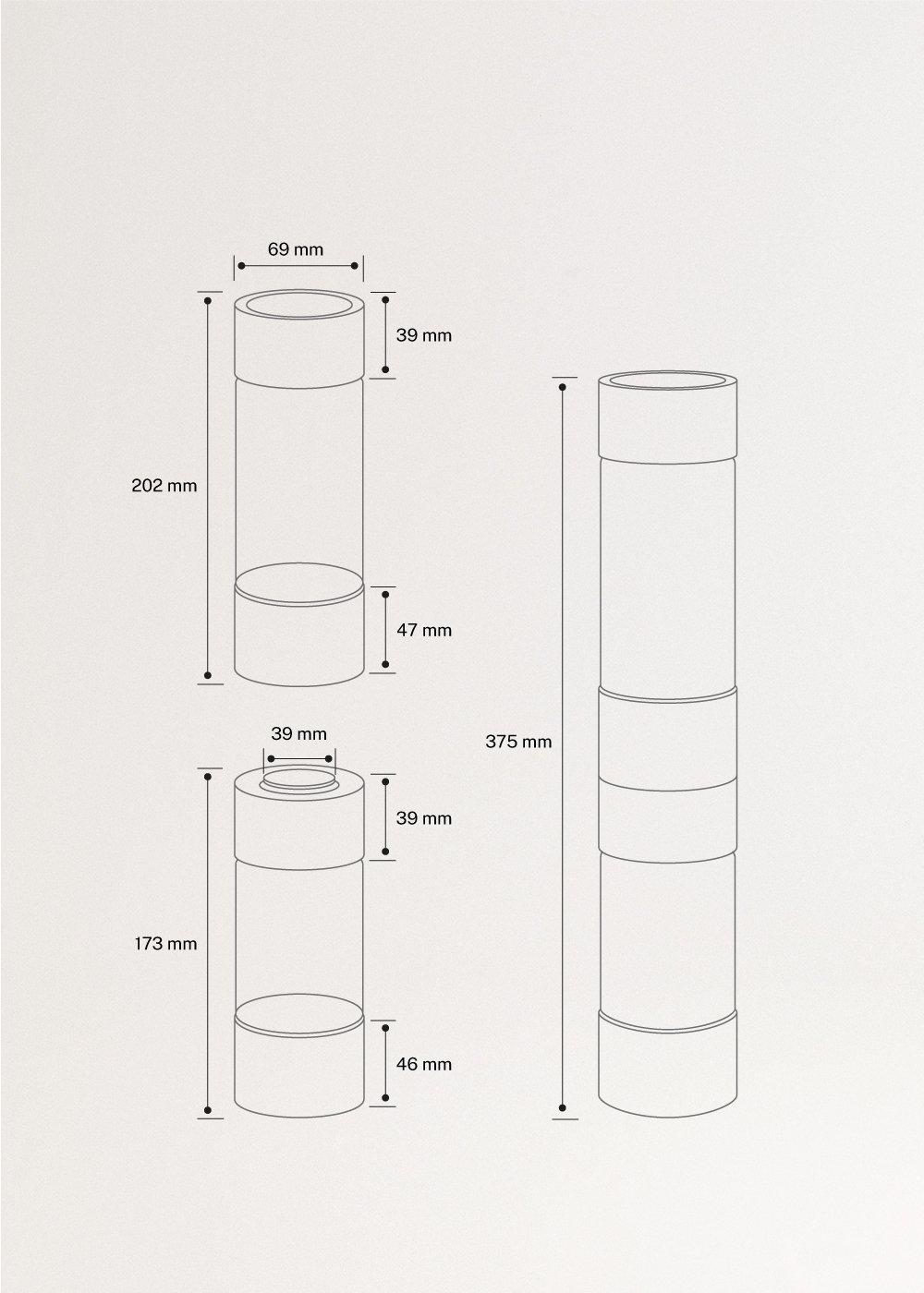 Botella doble (500ml+350ml) para SODA MAKER STUDIO, medidas foto vertical