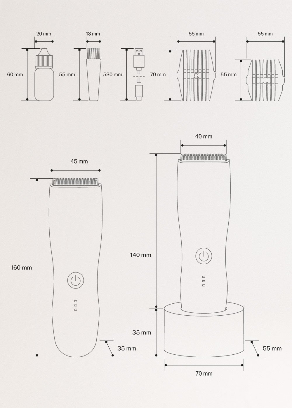 BARBER STUDIO - Recortadora y afeitadora inalámbrica para cara y cuerpo resistente al agua, medidas foto vertical