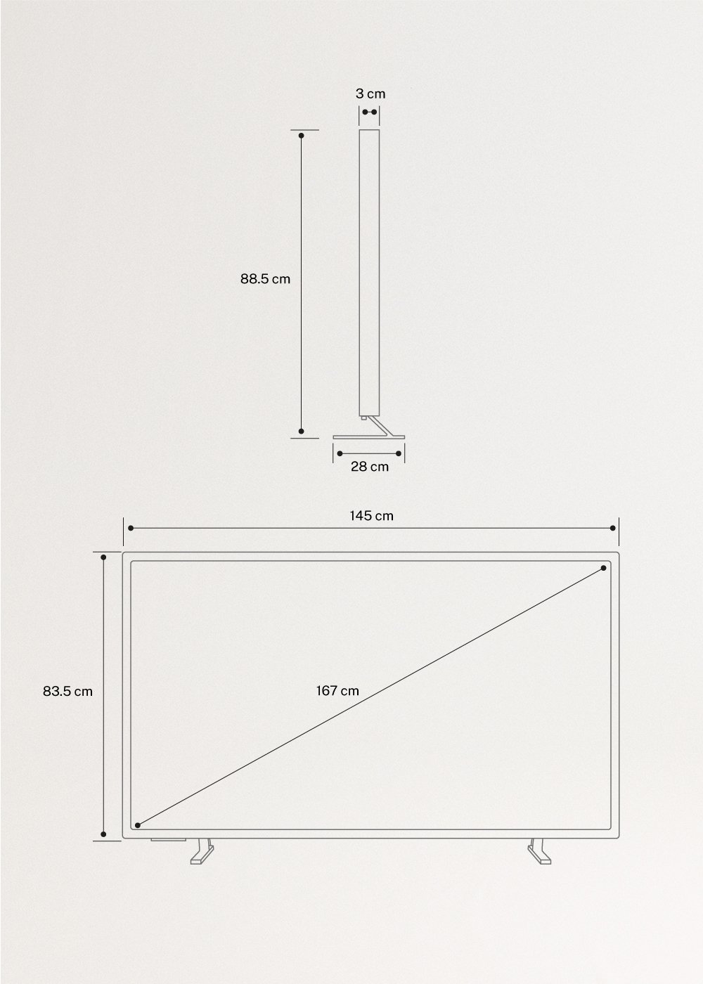 TV ART MATTE - Televisor Smart TV QLED 4K con pantalla antirreflejos y galería de arte, medidas foto vertical