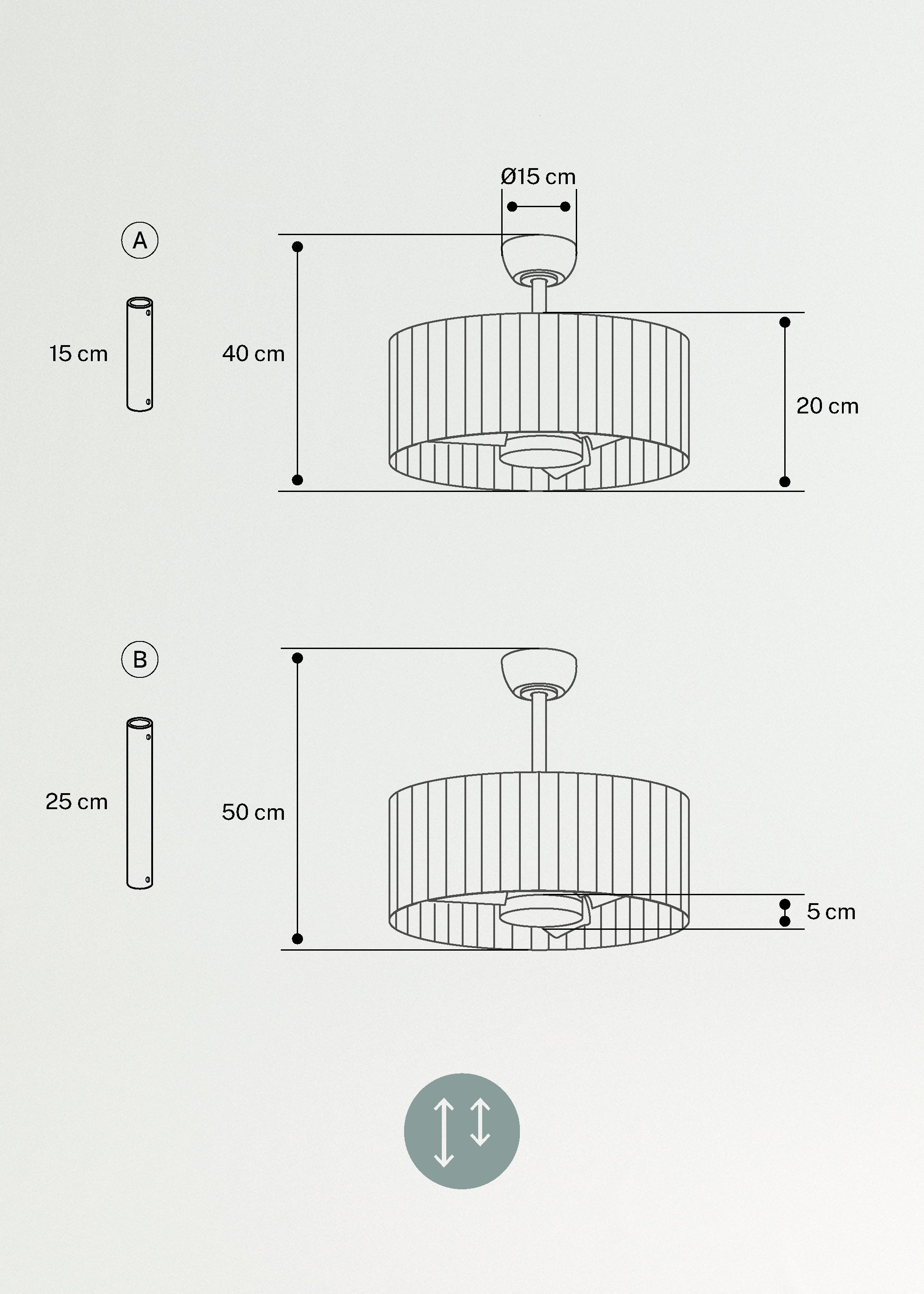 WIND LAMP WOVEN -  Ventilador de techo 25W silencioso con luz LED, medidas foto vertical