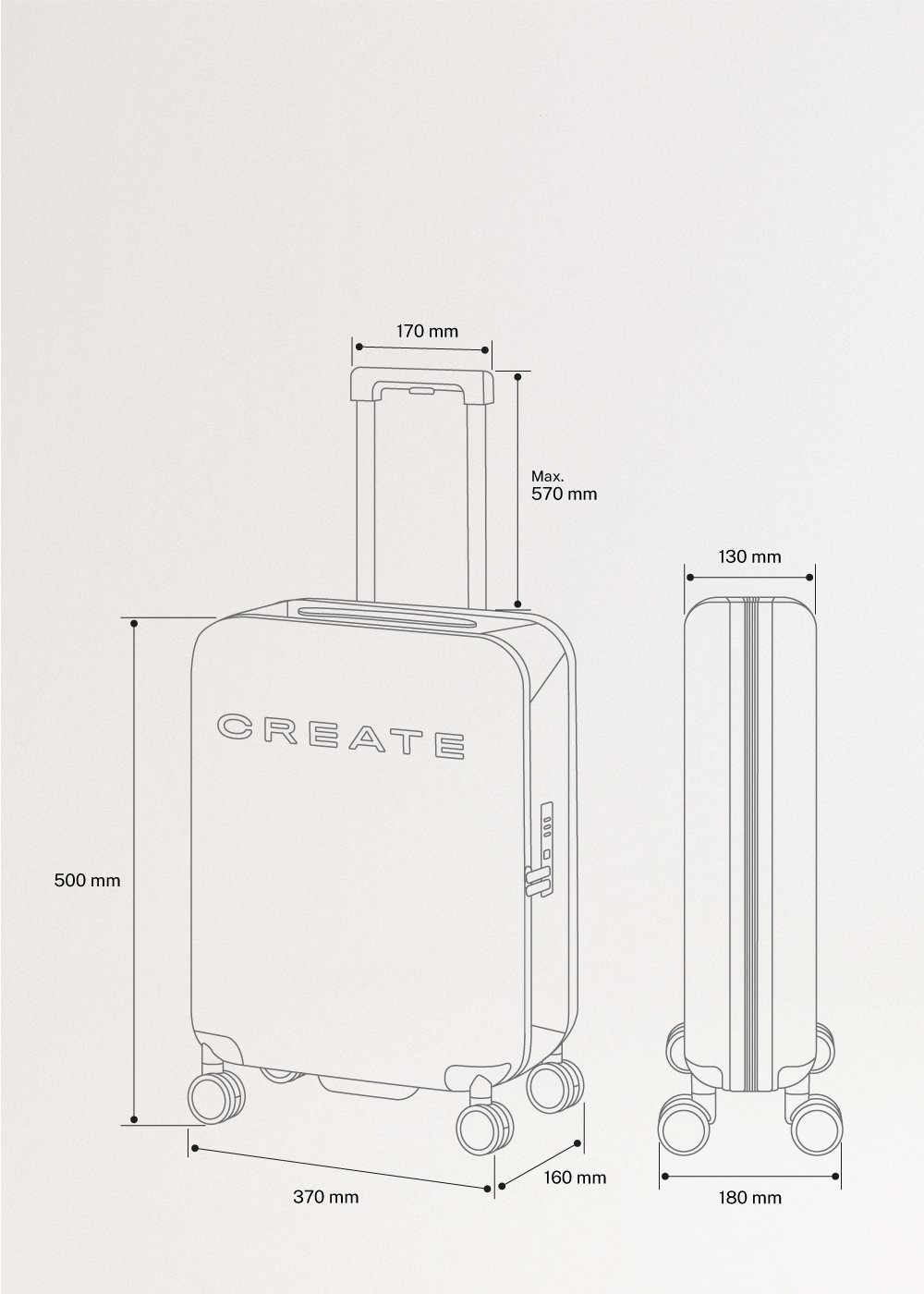 LUGGAGE STUDIO FOLDABLE - Maleta de cabina rígida plegable de policarbonato con candado TSA y ruedas multidireccionales, medidas foto vertical
