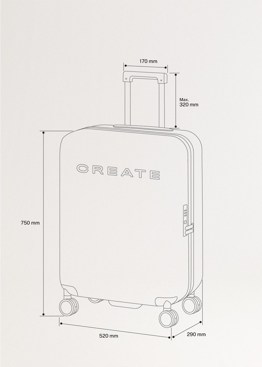 LUGGAGE STUDIO - Maleta rígida de policarbonato con candado TSA y ruedas multidireccionales, medidas foto vertical