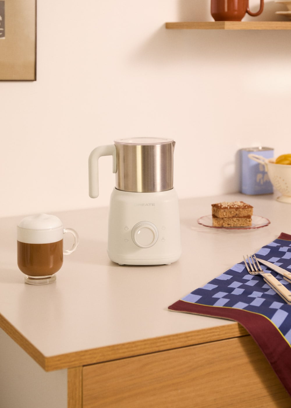 MILK FROTHER RETRO - Espumador Calentador De Leche Con Jarra Extraíble Blanco Roto