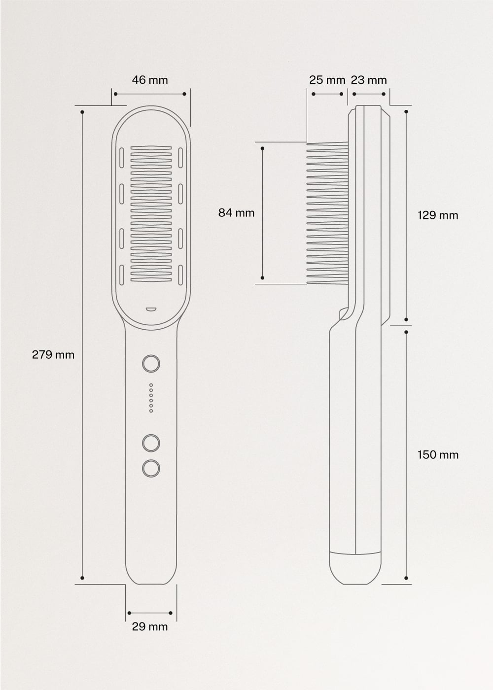 ION LED STYLER - Cepillo alisador iónico con tratamiento LED, medidas foto vertical