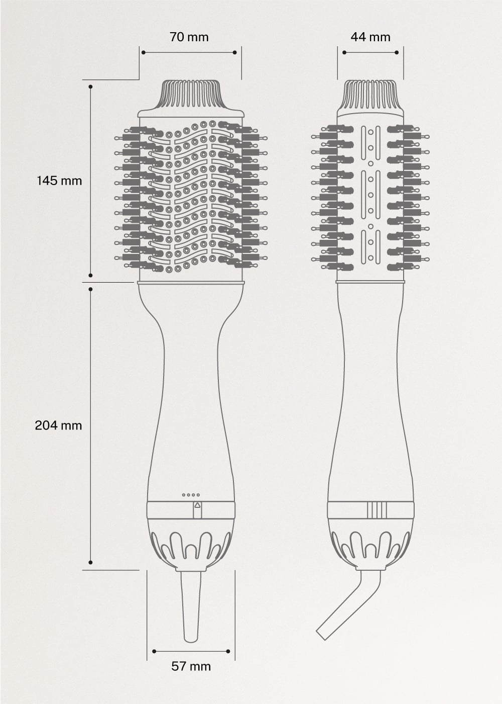 CERAMIC LED VOLUME STYLER - Cepillo voluminizador con doble tratamiento LED, medidas foto vertical