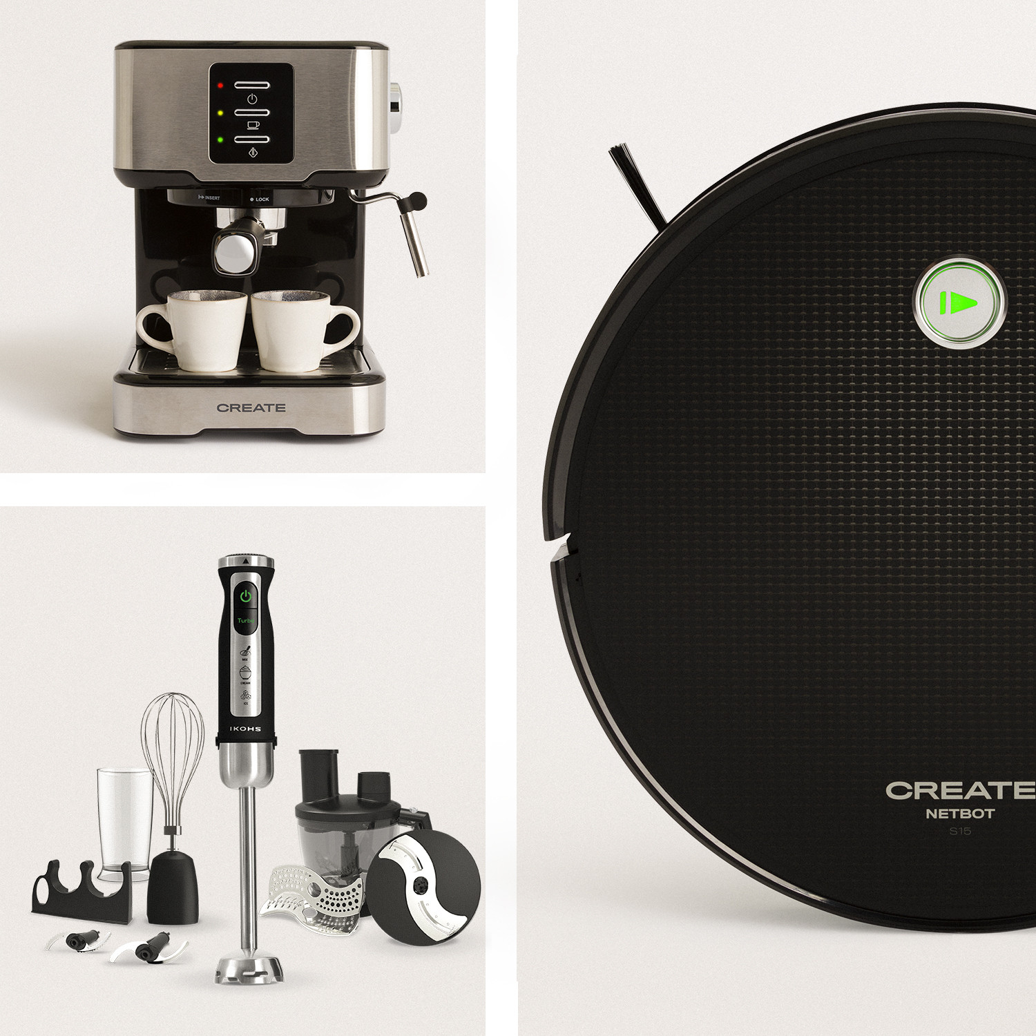 Pack - NETBOT S15 2.0 Robot Aspirador Friegasuelos + FULLMIX PROTOOL  ADVANCE Batidora de mano + THERA EASY Cafetera Express - Create