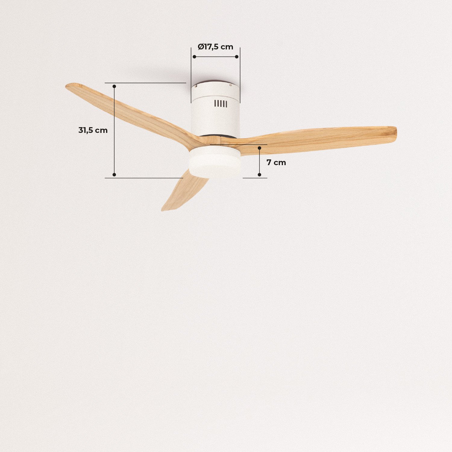 LIGHTCALM WHITE - Ventilador de Techo 40W DC Reverse con Luz , medidas foto vertical