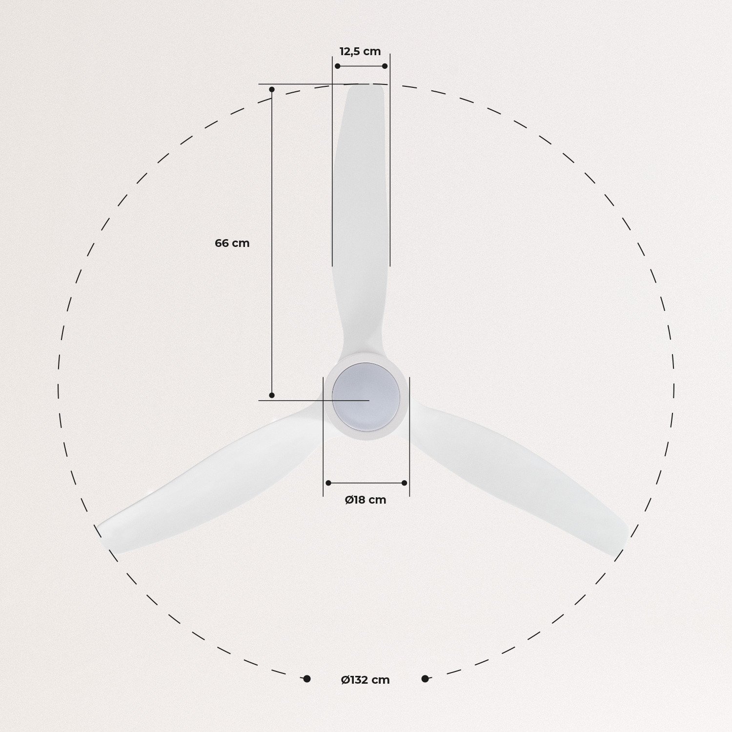 WINDLIGHT WHITE - Ventilador de Techo 40W DC Reverse con Luz , medidas foto vertical