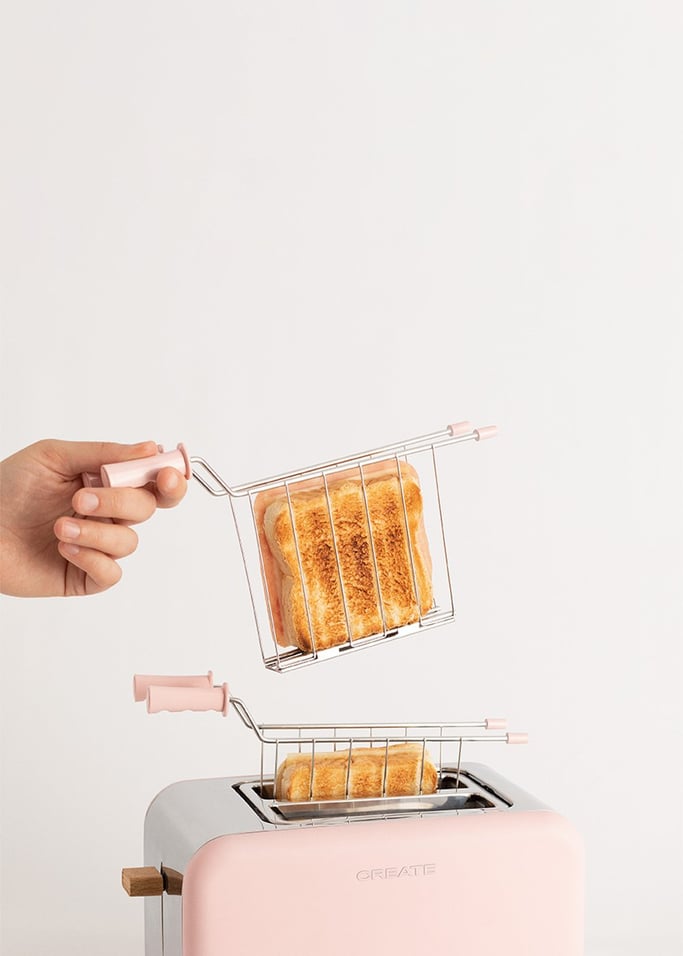 PACK TOAST RETRO Pequeña Tostadora para rebanadas anchas + 2 PINZAS DE REJILLA para sándwiches, imagen de galería 2