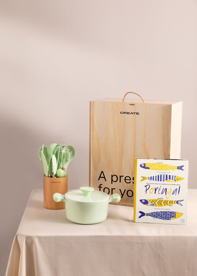 GREEN COOKING BOX - Caja regalo con olla de 20cm + set de utensilios + libro, imagen de galería 1