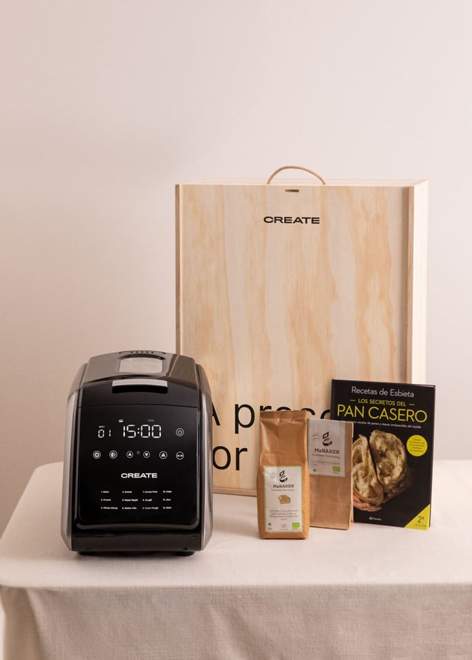 HOME BREAD BOX - Caja regalo con panificadora + harina para pan blanco rústico o pan sin gluten + 6 sobres levadura + libro, imagen de galería 1
