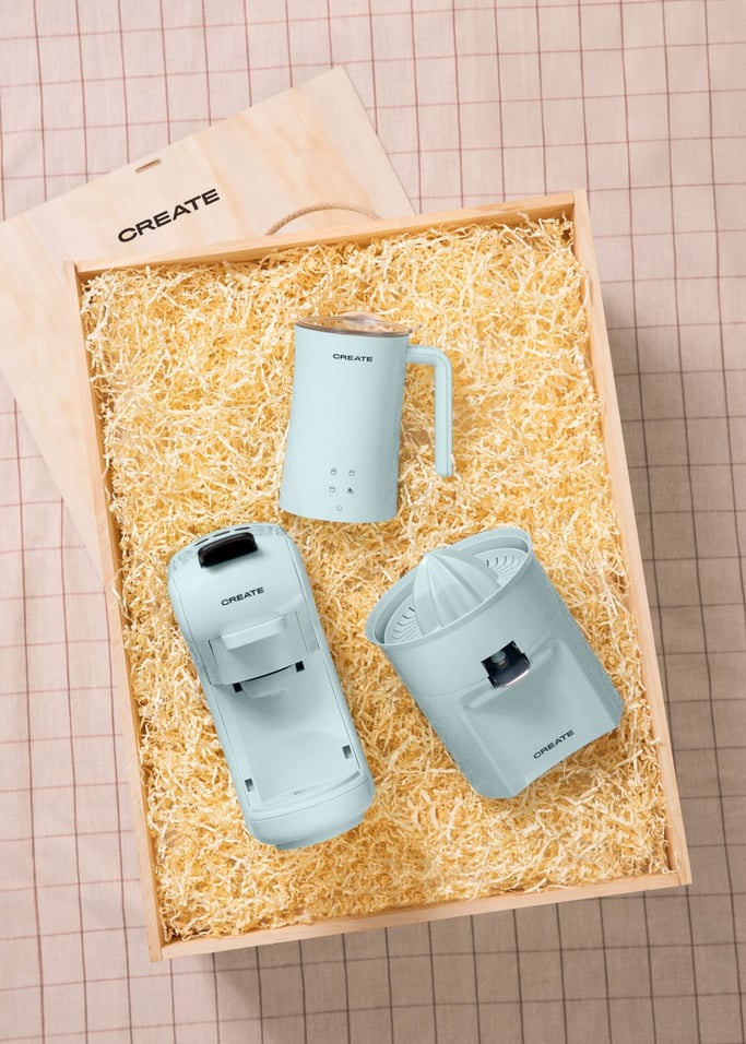BREAKFAST BOX - Caja regalo con cafetera multicápsulas express + espumador de leche + exprimidor, imagen de galería 1