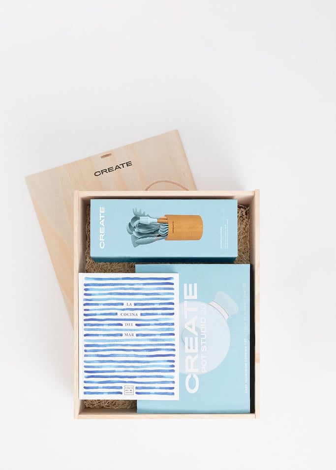 BLUE COOKING BOX - Caja regalo con olla de 20cm + set de utensilios + libro, imagen de galería 2