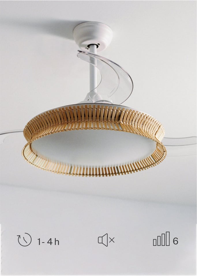 WIND CLEAR RATTAN - Ventilador de techo 40W silencioso Ø108cm aspas retráctiles con luz LED de 36W, imagen de galería 6
