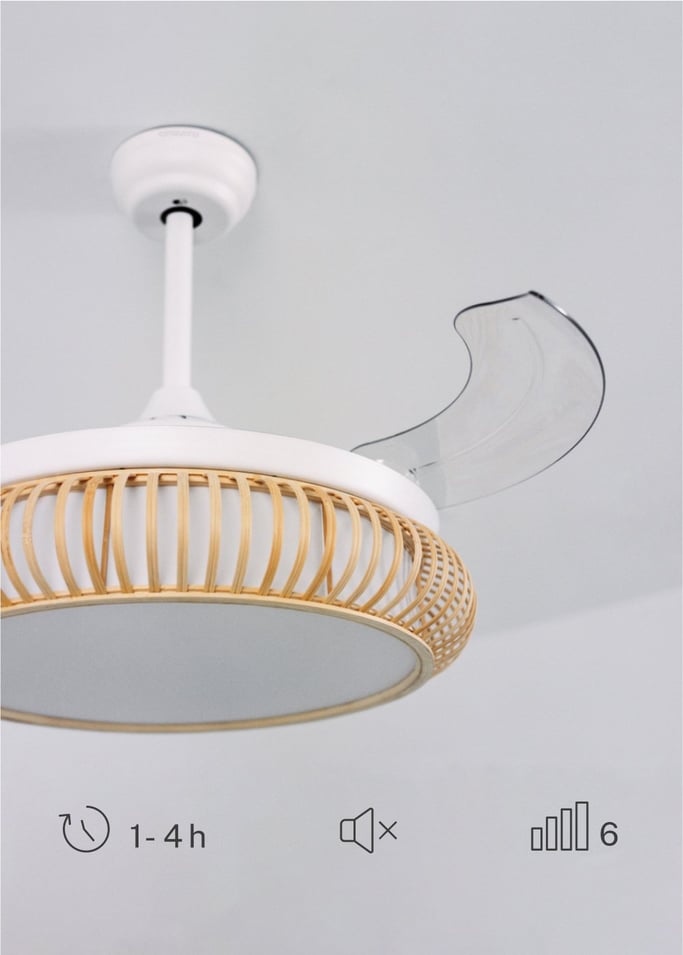 WIND CLEAR RATTAN - Ventilador de techo 40W silencioso Ø108cm aspas retráctiles con luz LED de 36W, imagen de galería 6