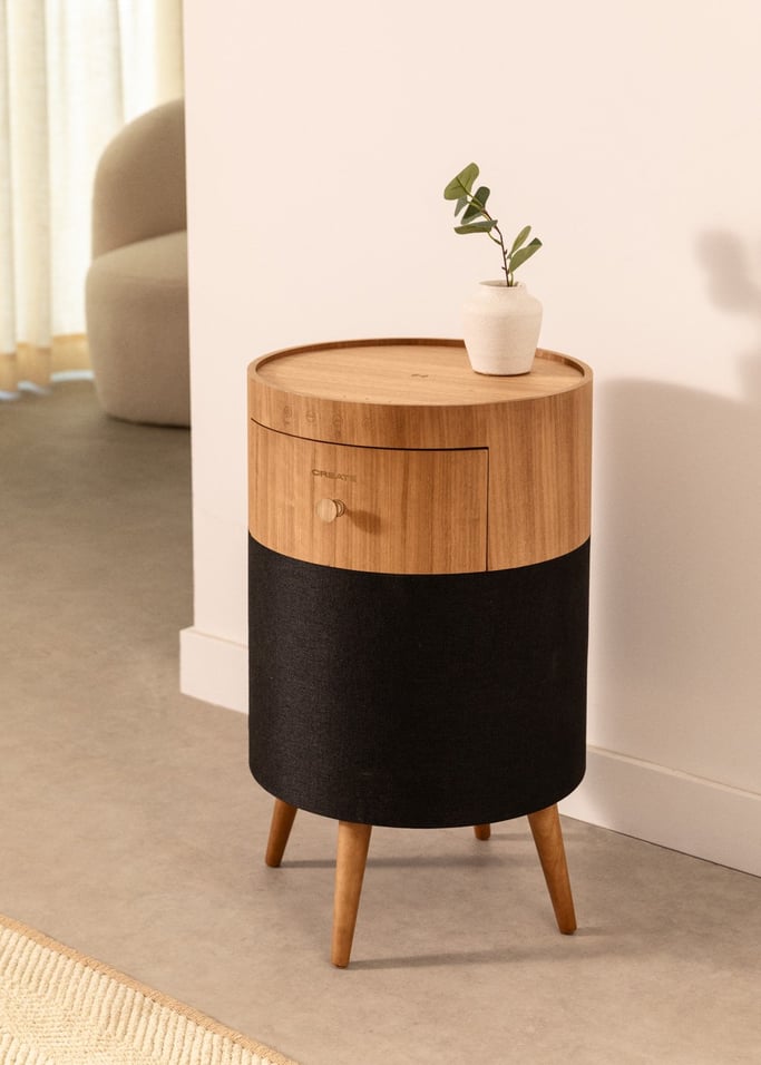 SPEAKER TABLE BASS - Mesa altavoz con subwoofer, bluetooth, carga inalámbrica y cajón para almacenaje, imagen de galería 1