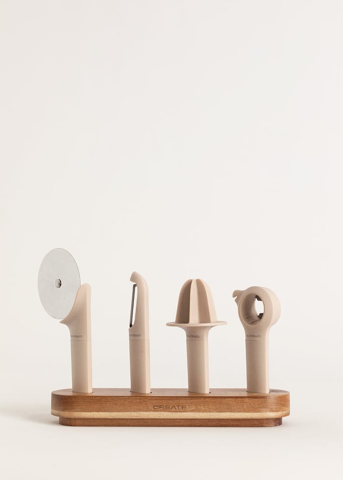 KITCHENWARE STUDIO - Pack de 4 utensilios de cocina con soporte de madera, imagen de galería 1