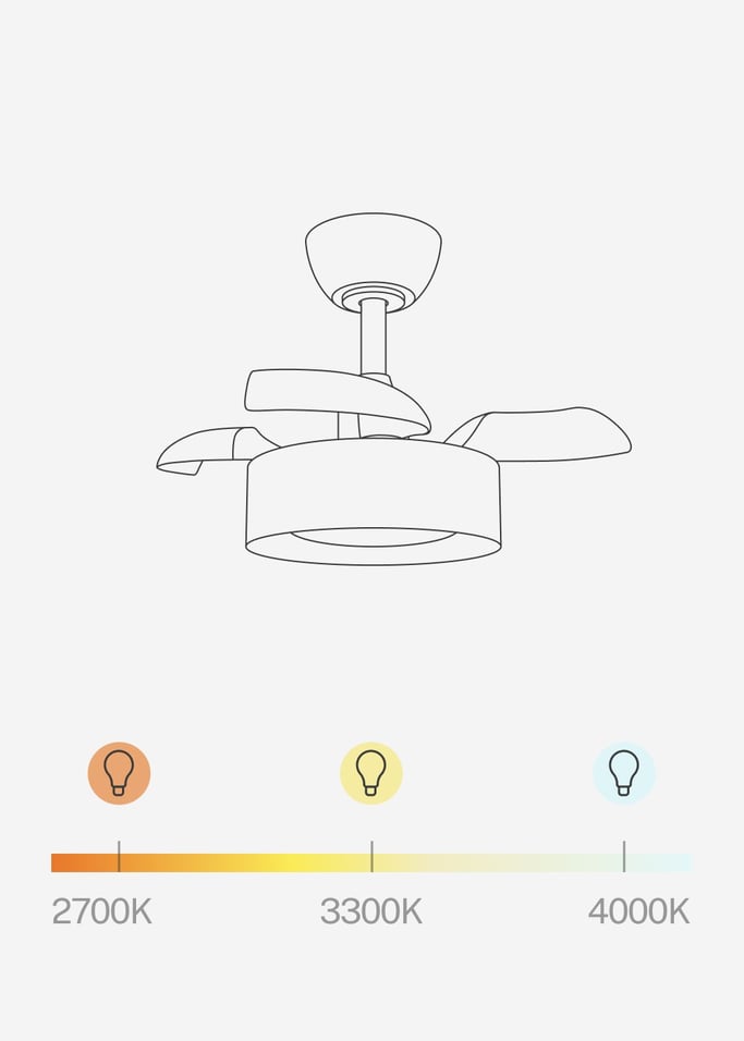 WIND CLEAR LAMP - Ventilador de techo 40W silencioso Ø55cm aspas retráctiles con luz LED , imagen de galería 8
