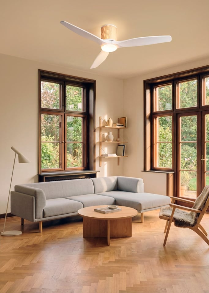 WIND CALM CUSTOM RATTAN - Ventilador de techo 40W silencioso Ø132 cm con luz LED en cuerpo y lámpara, imagen de galer&iacute;a 1