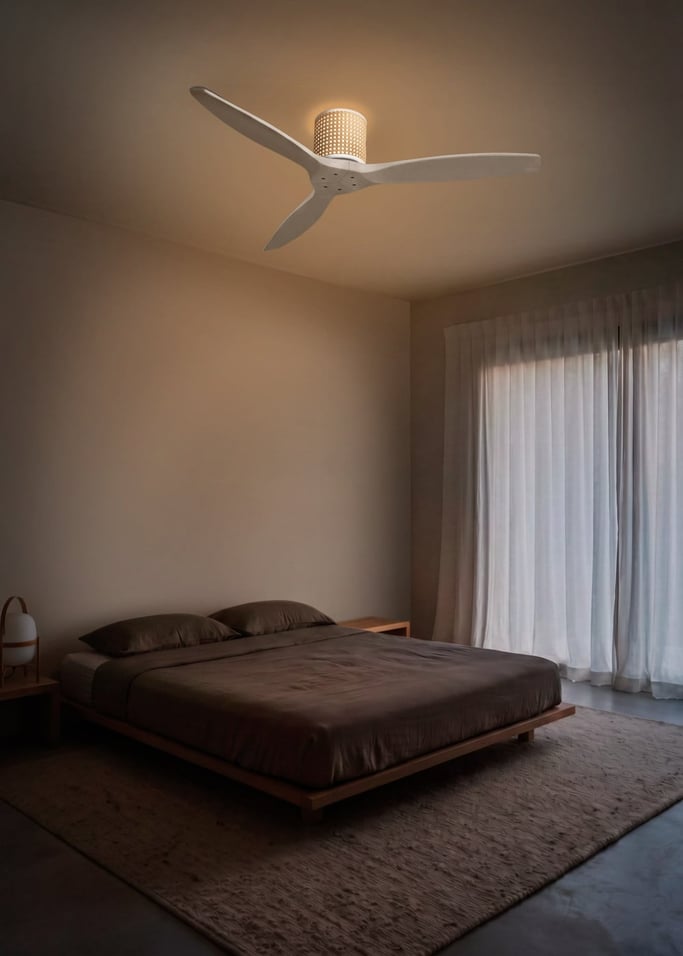 WIND CALM CUSTOM RATTAN - Ventilador de techo 40W silencioso Ø132 cm con luz LED en cuerpo y lámpara, imagen de galer&iacute;a 1