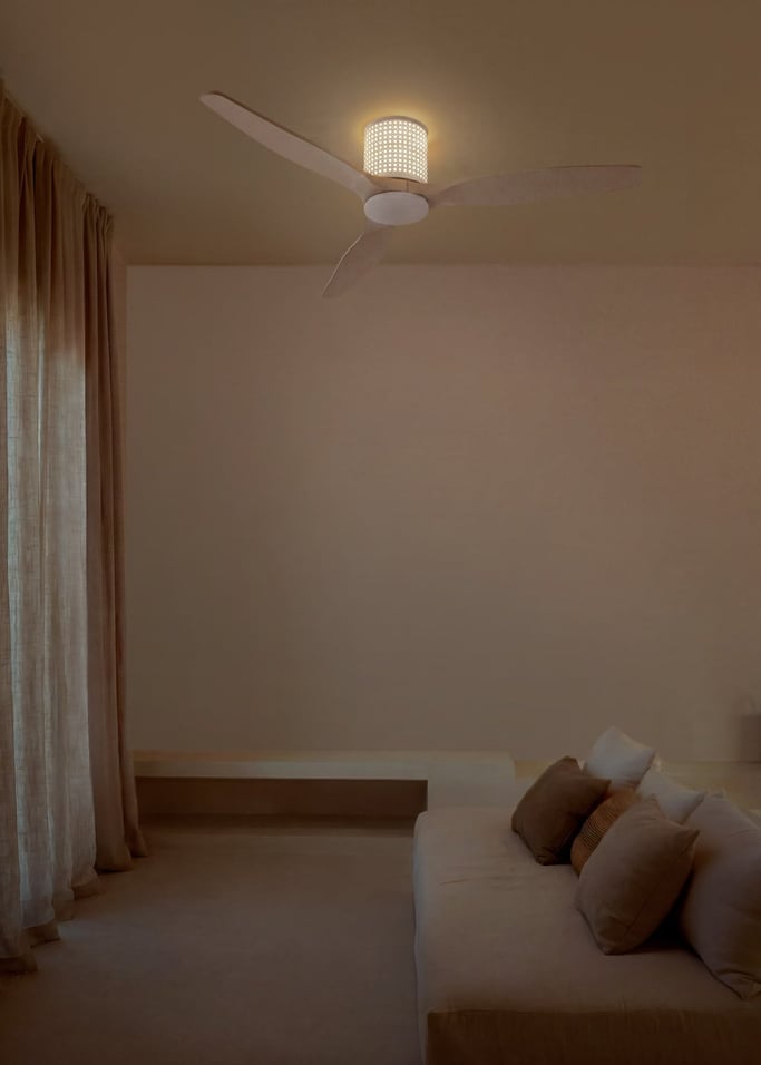 WIND CALM CUSTOM RATTAN - Ventilador de techo 40W silencioso Ø132 cm con luz LED en cuerpo y lámpara, imagen de galer&iacute;a 2
