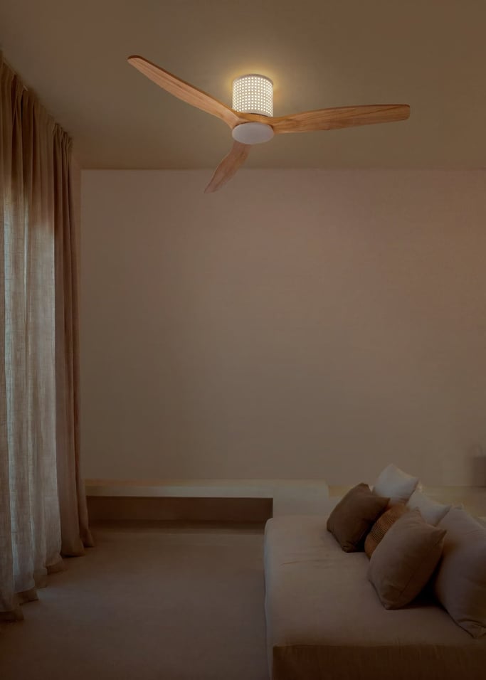 WIND CALM CUSTOM RATTAN - Ventilador de techo 40W silencioso Ø132 cm con luz LED en cuerpo y lámpara, imagen de galer&iacute;a 2