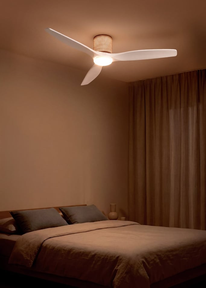 WIND CALM CUSTOM RATTAN - Ventilador de techo 40W silencioso Ø132 cm con luz LED en cuerpo y lámpara, imagen de galer&iacute;a 1