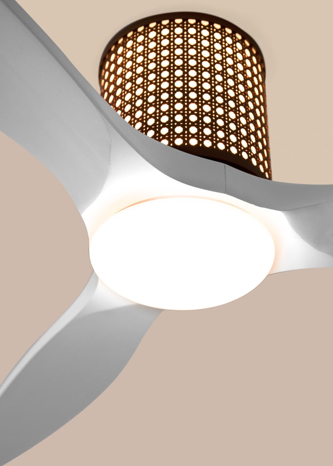 WIND CALM CUSTOM RATTAN - Ventilador de techo 40W silencioso Ø132 cm con luz LED en cuerpo y lámpara, imagen de galer&iacute;a 3