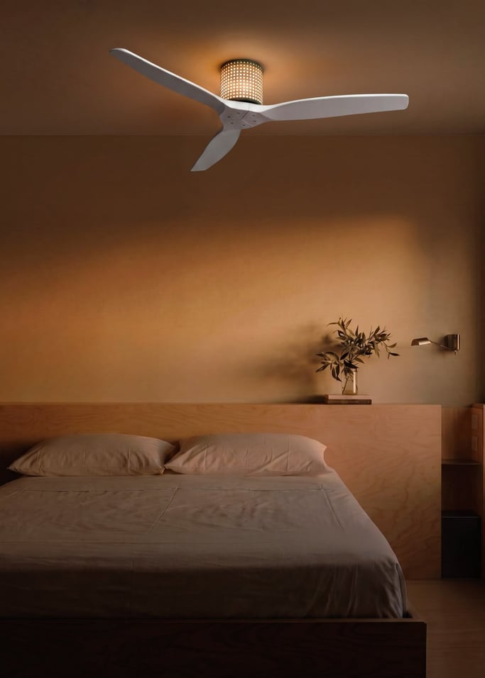 WIND CALM CUSTOM RATTAN - Ventilador de techo 40W silencioso Ø132 cm con luz LED en cuerpo y lámpara, imagen de galer&iacute;a 1