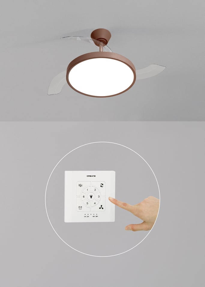 WIND CLEAR STUDIO - Ventilador de techo 40W silencioso aspas retráctiles con luz LED varios tamaños, imagen de galer&iacute;a 2