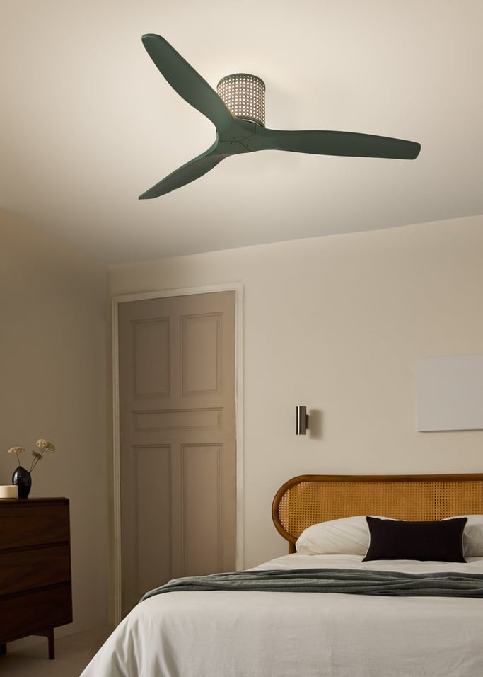 WIND CALM CUSTOM RATTAN - Ventilador de techo 40W silencioso Ø132 cm con luz LED en cuerpo y lámpara, imagen de galer&iacute;a 1