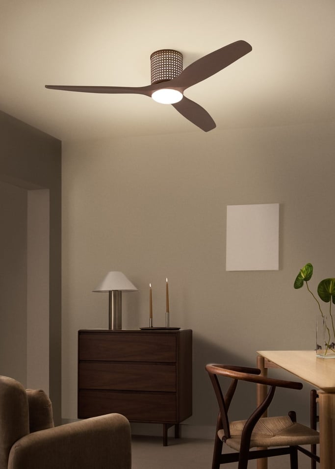 WIND CALM CUSTOM RATTAN - Ventilador de techo 40W silencioso Ø132 cm con luz LED en cuerpo y lámpara, imagen de galer&iacute;a 1