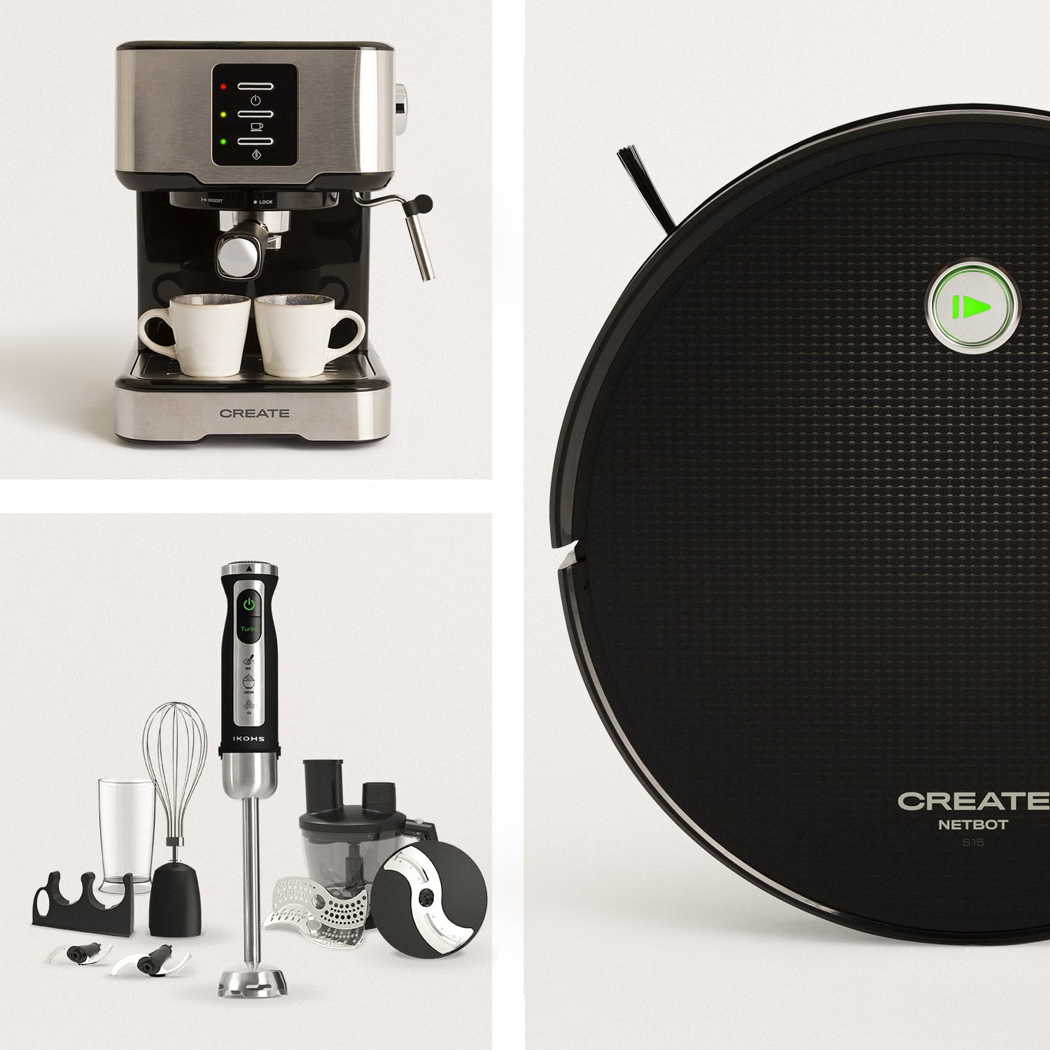 Pack - NETBOT S15 2.0 Robot Aspirador Friegasuelos + FULLMIX PROTOOL  ADVANCE Batidora de mano + THERA EASY Cafetera Express - Create